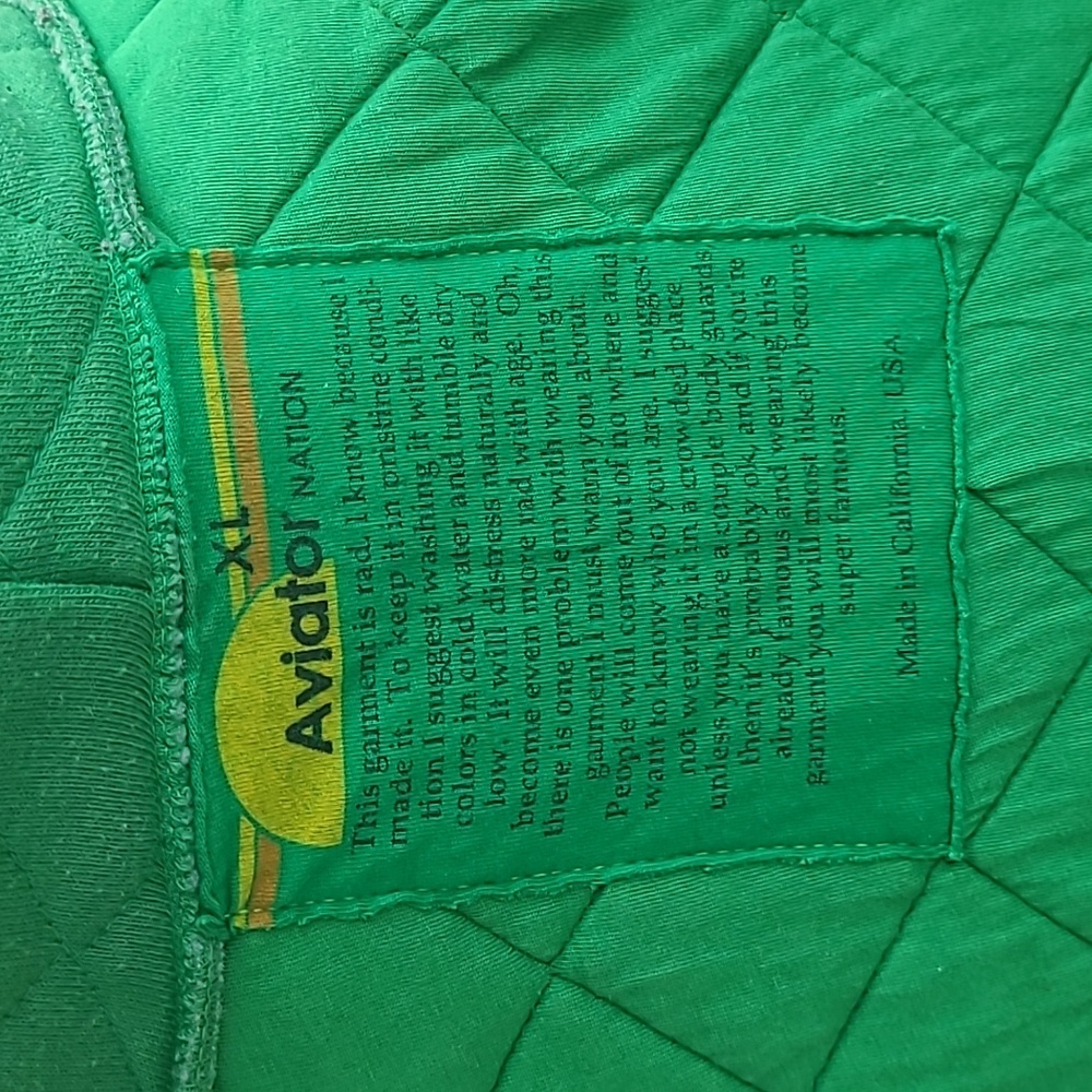 AVIATOR NATION Logo Green Quilted Mens XL Full Zip Hoodie Sweatshirt Jacket‎ - Picture 6 of 8